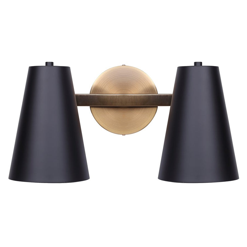 Canarm Harken 15.5in 2-Light Vanity | Matte Black and Gold Metal | Bathroom & Powder Room | 15.5 x 7.75 x 7.75 in | Model IVL1145A02BKG