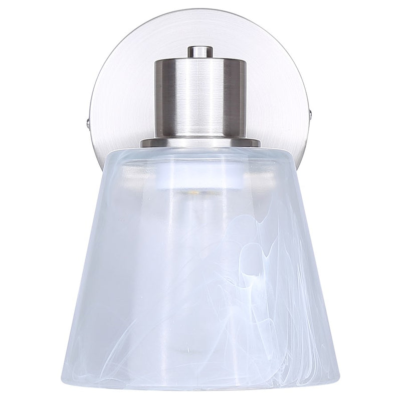 Canarm Luelle 7.88in 1-Light Wall Sconce | Modern Brushed Nickel and Alabaster Glass | Bathroom & Powder Room | Model IVL1151A01BN