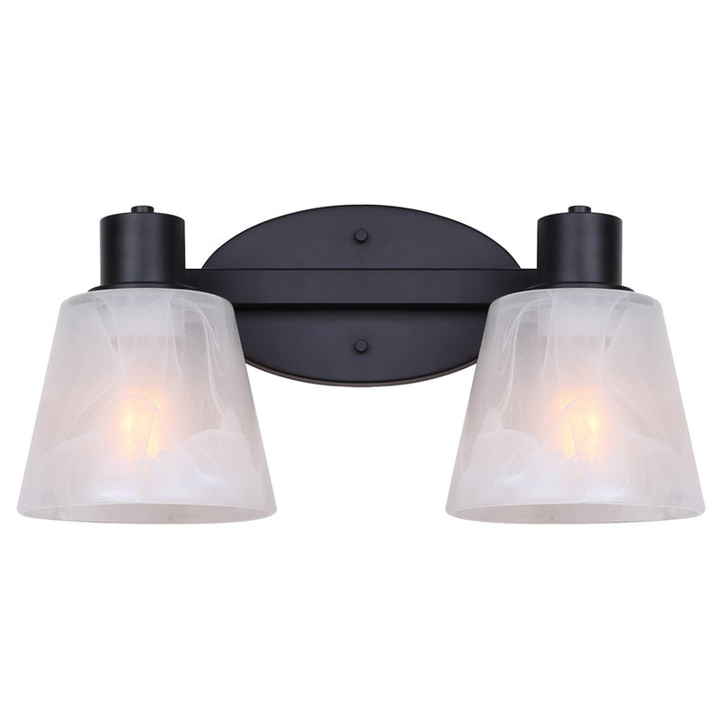 Canarm Luelle 16in 2-Light Vanity Light | Modern Matte Black and Alabaster Glass | Bathroom & Powder Room | 16 x 8 x 8 in | Model IVL1151A02BK