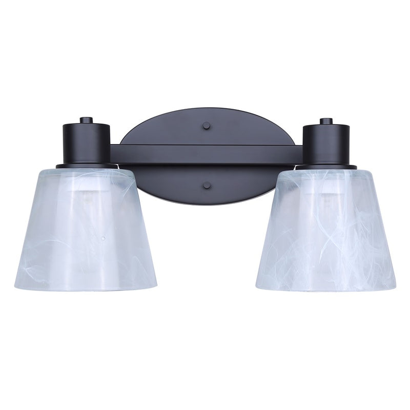 Canarm Luelle 16in 2-Light Vanity Light | Modern Matte Black and Alabaster Glass | Bathroom & Powder Room | 16 x 8 x 8 in | Model IVL1151A02BK
