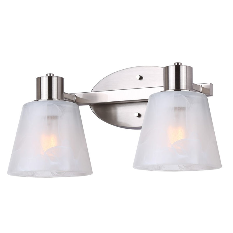Canarm Luelle 16in 2-Light Vanity Light | Modern Brushed Nickel and Alabaster Glass | Bathroom & Powder Room | 16 x 8 x 8 in | Model IVL1151A02BN
