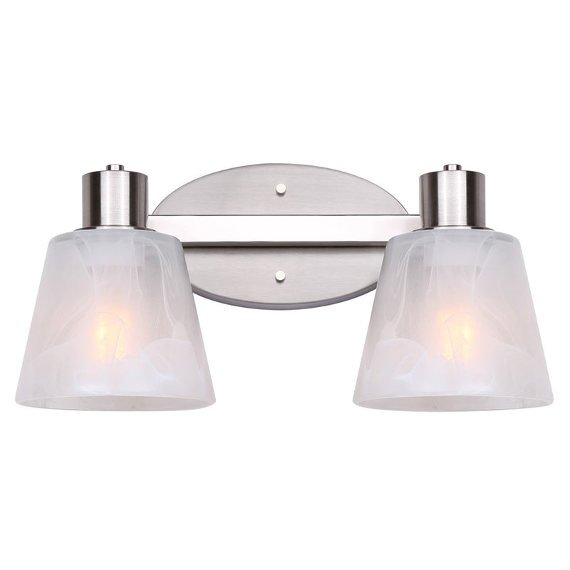 Canarm Luelle 16in 2-Light Vanity Light | Modern Brushed Nickel and Alabaster Glass | Bathroom & Powder Room | 16 x 8 x 8 in | Model IVL1151A02BN