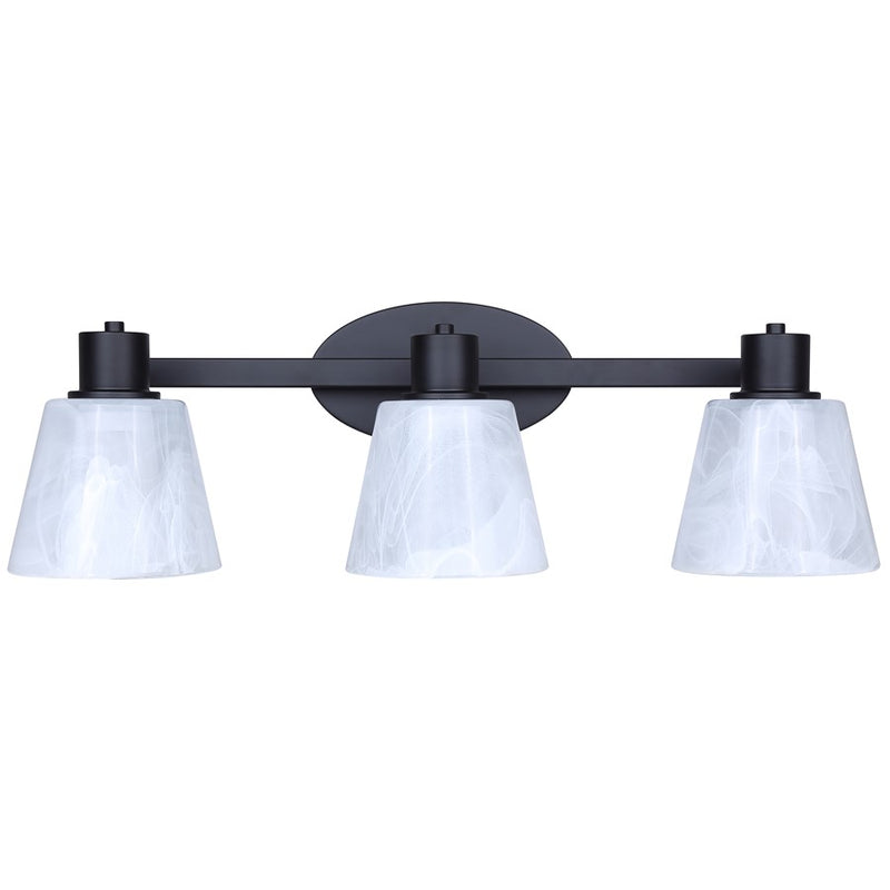 Canarm Luelle 25in 3-Light Vanity Light | Modern Matte Black and Alabaster Glass | Bathroom & Powder Room | 25 x 8 x 8 in | Model IVL1151A03BK