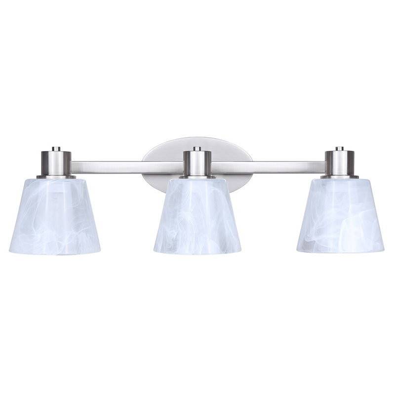 Canarm Luelle 25in 3-Light Vanity Light | Modern Brushed Nickel and Alabaster Glass | Bathroom & Powder Room | 25 x 8 x 8 in | Model IVL1151A03BN
