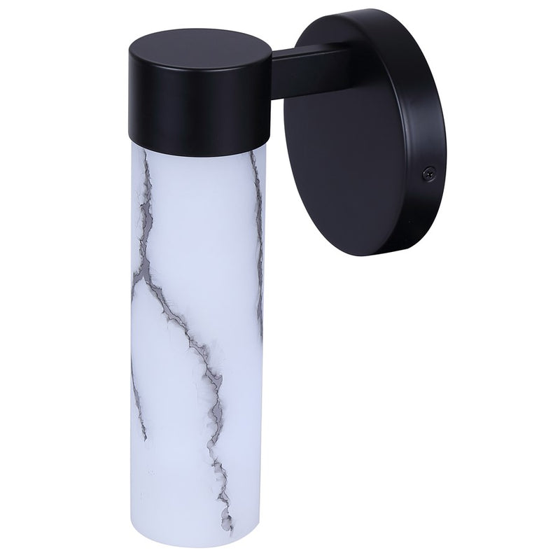 Canarm Kristella 6in 1-Light Wall Sconce | Modern Matte Black and Grey Marble Glass | Bathroom & Hallway | 6 x 5 x 10 in | Model IVL1153A01BK