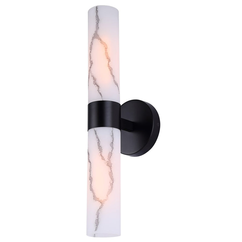 Canarm Kristella 2-Light 6in Wall Sconce | Matte Black and Grey Marble Glass | Bathroom & Hallway | 19.75in H | Model IVL1153A02BK