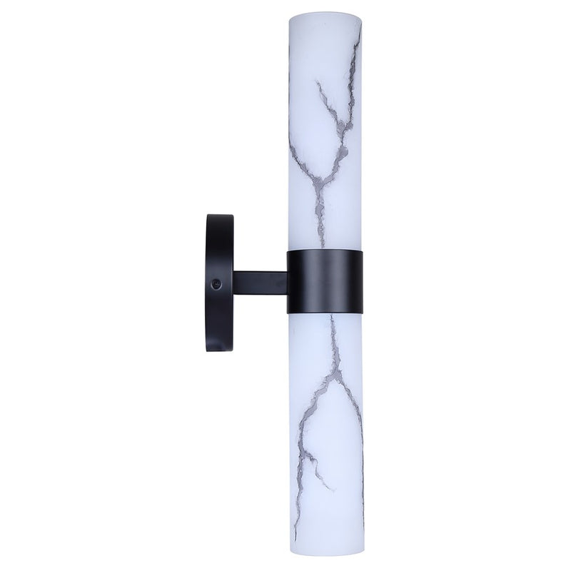 Canarm Kristella 2-Light 6in Wall Sconce | Matte Black and Grey Marble Glass | Bathroom & Hallway | 19.75in H | Model IVL1153A02BK