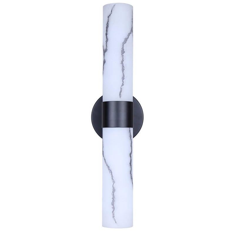 Canarm Kristella 2-Light 6in Wall Sconce | Matte Black and Grey Marble Glass | Bathroom & Hallway | 19.75in H | Model IVL1153A02BK
