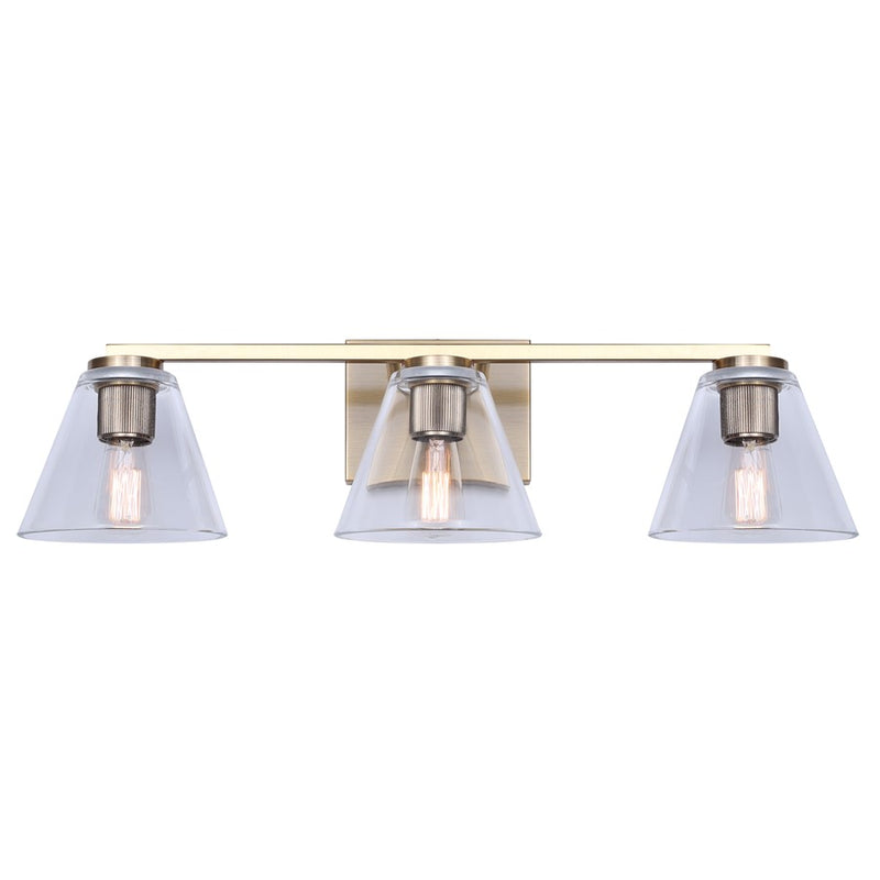 Canarm Berklie 3-Light 25.5in Bathroom Vanity Light | Matte Gold and Clear Glass | Bathroom Vanity & Grooming | 7.13in H | Model IVL1159A03GD
