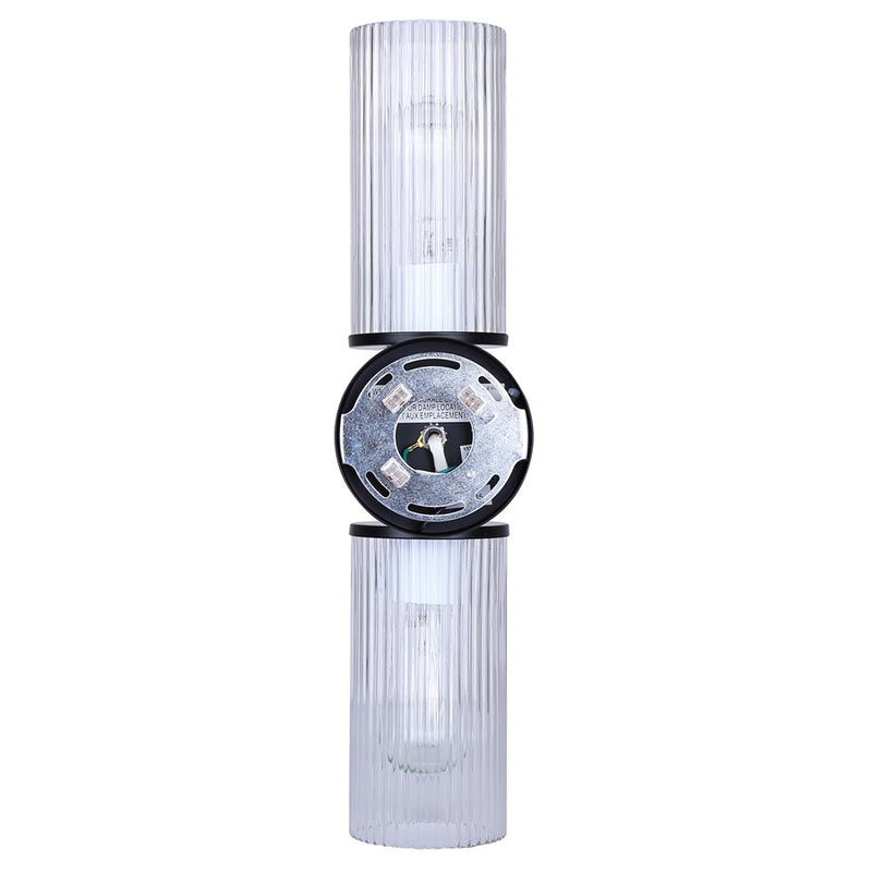 Canarm Kinslea 2-Light 6in Bathroom Vanity Light | Matte Black and Clear Ribbed Glass | Bathroom & Hallway | 20.38in H | Model IVL1165A02BK-CR