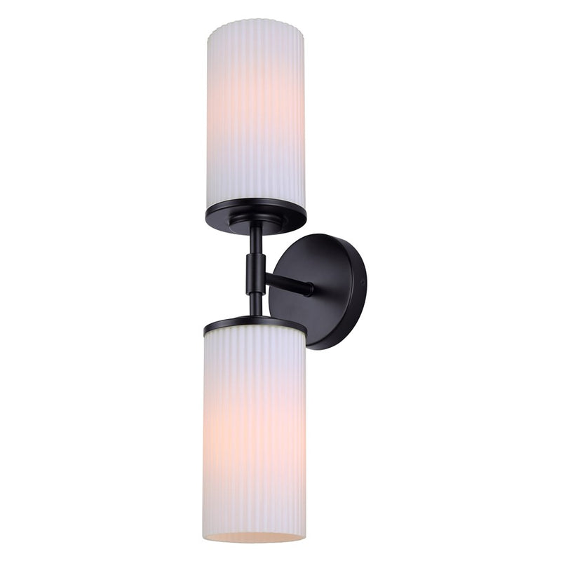 Canarm Kinslea 6in 2-Light Vanity Light | Modern Matte Black and Opal Ribbed Glass | Bathroom & Hallway | 6 x 4 x 20 in | Model IVL1165A02BK-FR