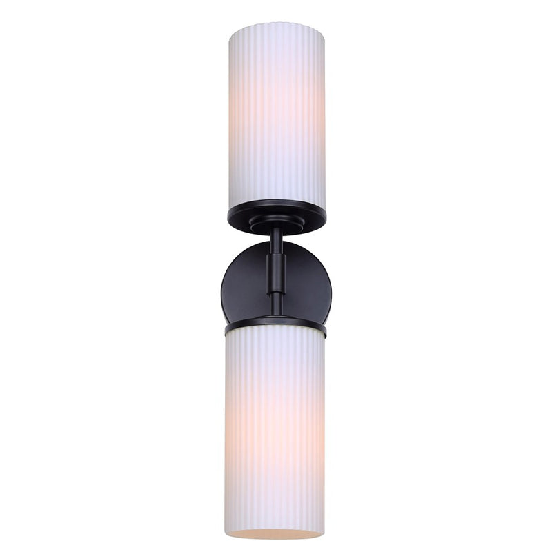 Canarm Kinslea 6in 2-Light Vanity Light | Modern Matte Black and Opal Ribbed Glass | Bathroom & Hallway | 6 x 4 x 20 in | Model IVL1165A02BK-FR