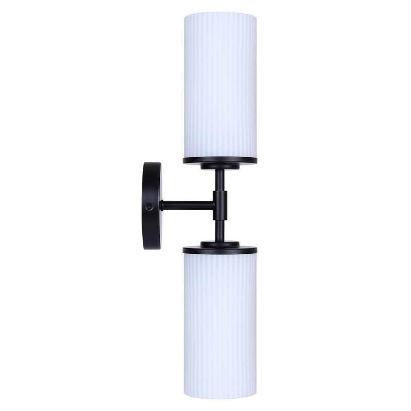 Canarm Kinslea 6in 2-Light Vanity Light | Modern Matte Black and Opal Ribbed Glass | Bathroom & Hallway | 6 x 4 x 20 in | Model IVL1165A02BK-FR