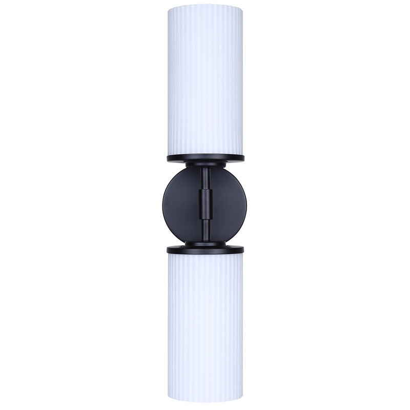 Canarm Kinslea 6in 2-Light Vanity Light | Modern Matte Black and Opal Ribbed Glass | Bathroom & Hallway | 6 x 4 x 20 in | Model IVL1165A02BK-FR
