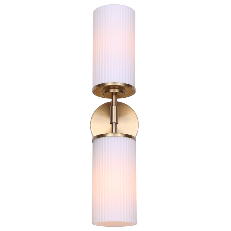 Canarm Kinslea 6in 2-Light Vanity Light | Modern Gold and Opal Ribbed Glass | Bathroom & Hallway | 6 x 4 x 20 in | Model IVL1165A02GD