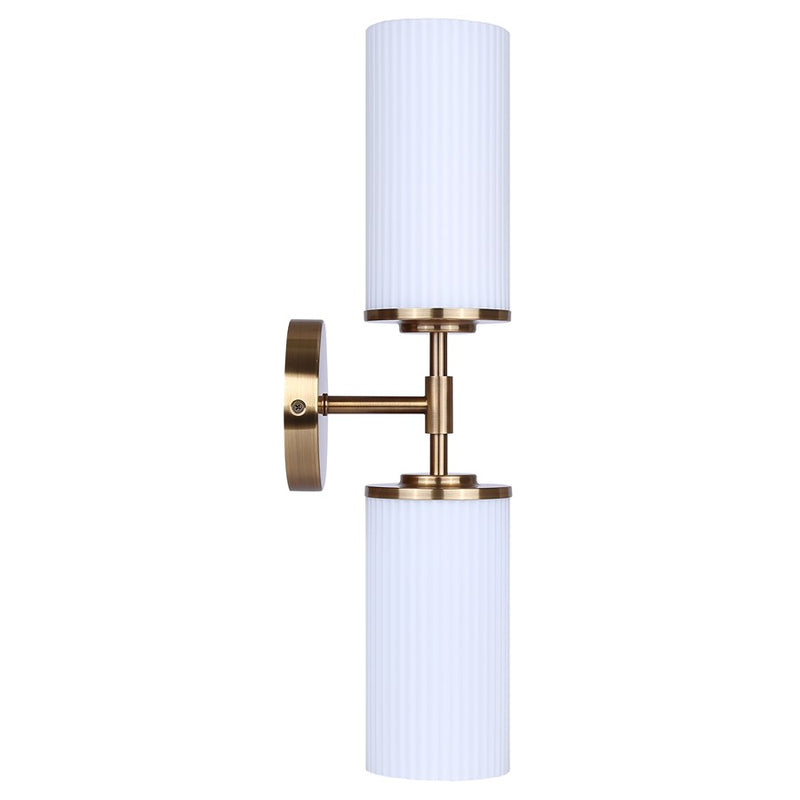 Canarm Kinslea 6in 2-Light Vanity Light | Modern Gold and Opal Ribbed Glass | Bathroom & Hallway | 6 x 4 x 20 in | Model IVL1165A02GD