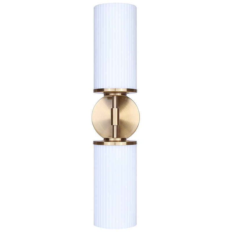Canarm Kinslea 6in 2-Light Vanity Light | Modern Gold and Opal Ribbed Glass | Bathroom & Hallway | 6 x 4 x 20 in | Model IVL1165A02GD