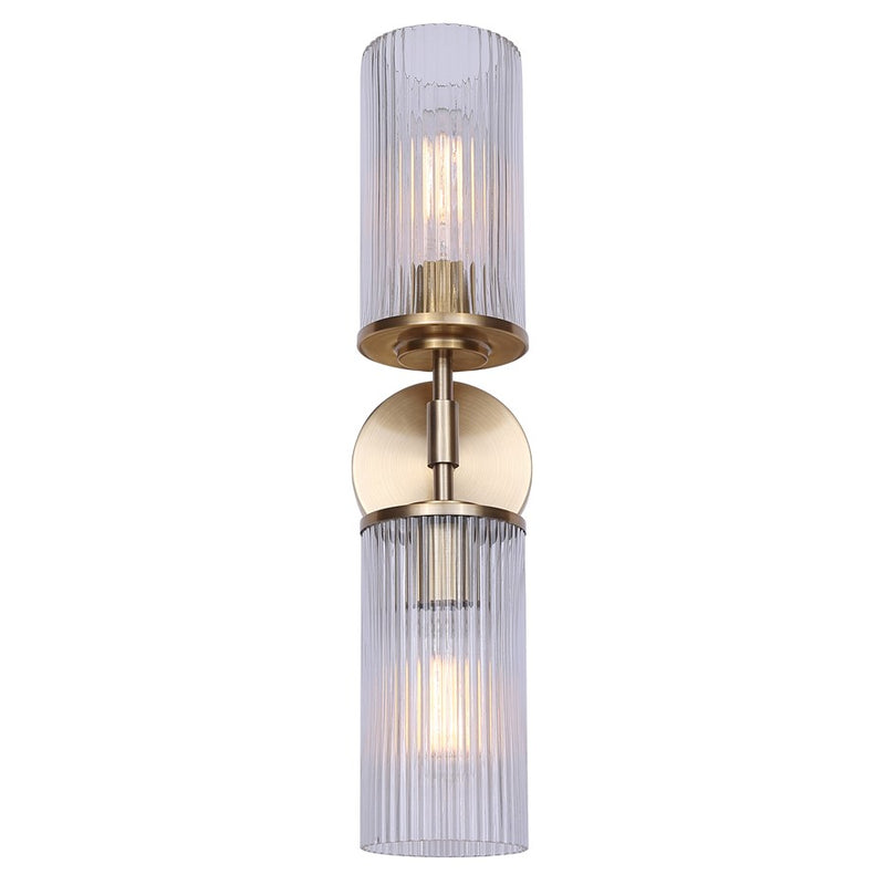 Canarm Kinslea 6in 2-Light Vanity Light | Modern Gold and Clear Ribbed Glass | Bathroom & Hallway | 6 x 4 x 20 in | Model IVL1165A02GD-CR