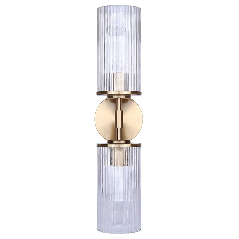 Canarm Kinslea 6in 2-Light Vanity Light | Modern Gold and Clear Ribbed Glass | Bathroom & Hallway | 6 x 4 x 20 in | Model IVL1165A02GD-CR