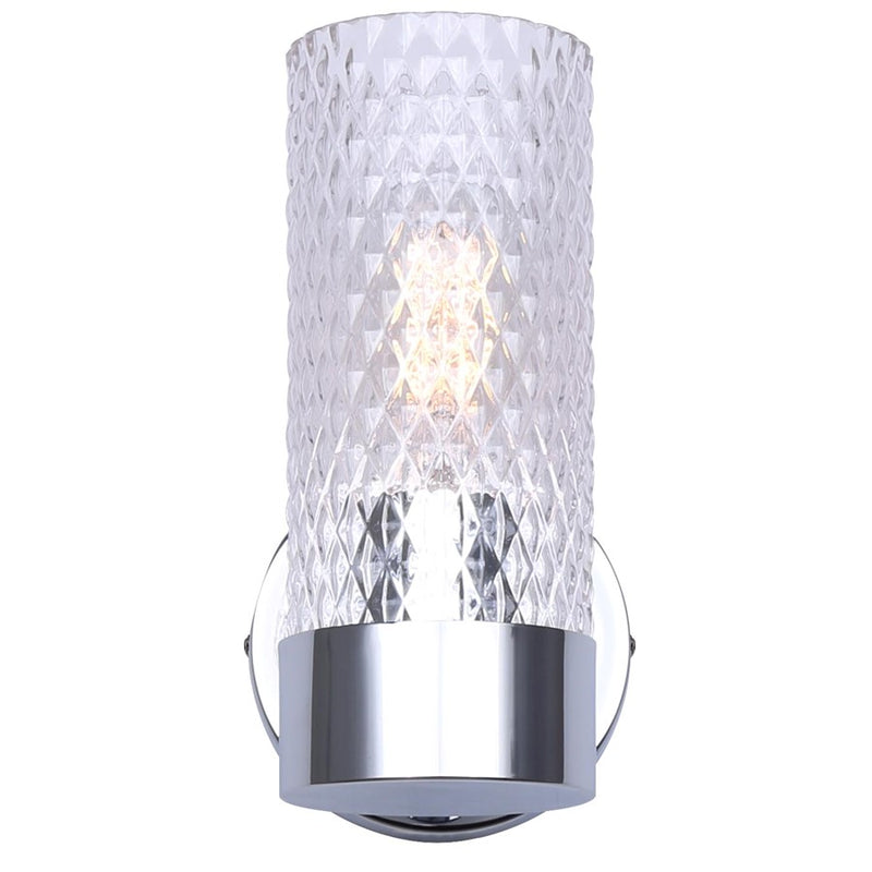 Canarm Eden 7in 1-Light Wall Sconce | Modern Chrome and Textured Glass | Bathroom & Hallway Accent | 5.13 x 6.88 x 7.75 in | Model IVL1168A01CH