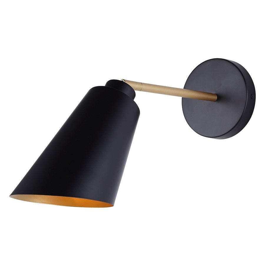 Canarm Rame 1 Light 11.66" Vanity, Matte Black/Gold - IVL1178A01BKG