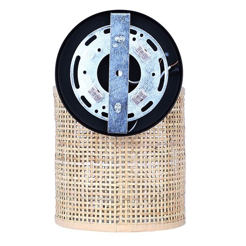 Canarm Meadow 7.5in 1-Light Vanity Light | Boho Matte Black Steel and Rattan | Bathroom & Powder Room | 7.5 x 6 x 9 in | Model IVL1206A01BK