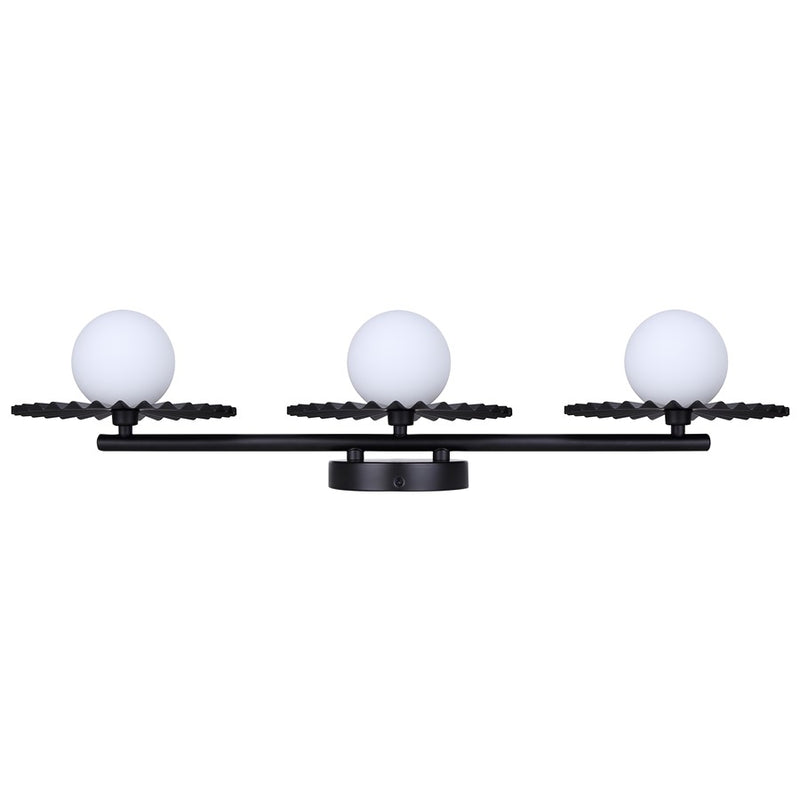 Canarm Payton 28.5in 3-Light Vanity Light | Matte Black and Opal Glass | Bathroom Vanity & Grooming | 28.5 x 6.75 x 8.12 in | Model IVL1210A03BK9