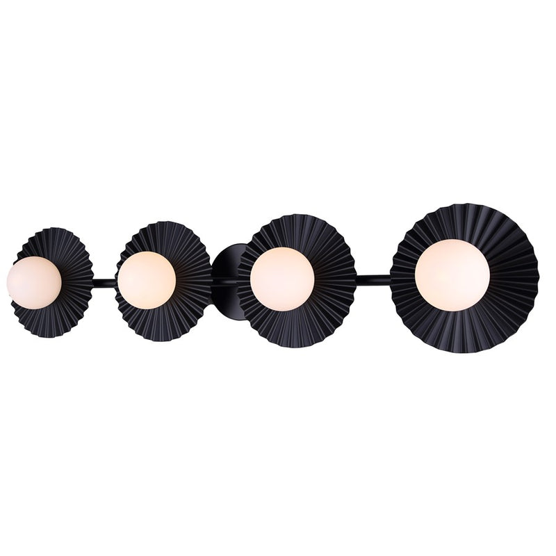 Canarm Payton 38.75in 4-Light Vanity Light | Matte Black and Opal Glass | Bathroom Vanity & Grooming | 38.75 x 6.75 x 8.12 in | Model IVL1210A04BK9
