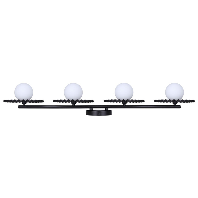 Canarm Payton 38.75in 4-Light Vanity Light | Matte Black and Opal Glass | Bathroom Vanity & Grooming | 38.75 x 6.75 x 8.12 in | Model IVL1210A04BK9