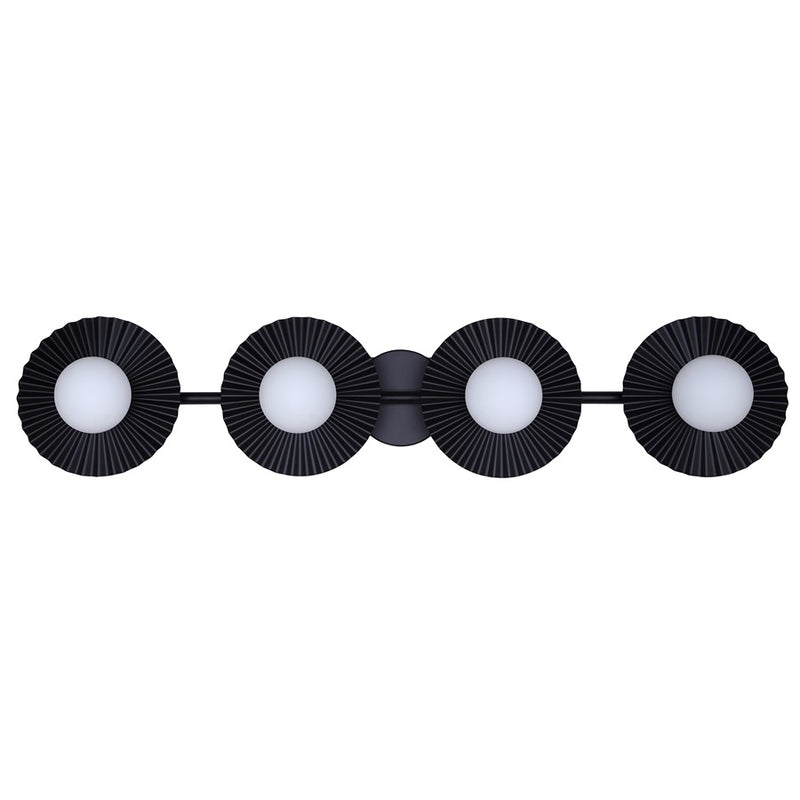Canarm Payton 38.75in 4-Light Vanity Light | Matte Black and Opal Glass | Bathroom Vanity & Grooming | 38.75 x 6.75 x 8.12 in | Model IVL1210A04BK9