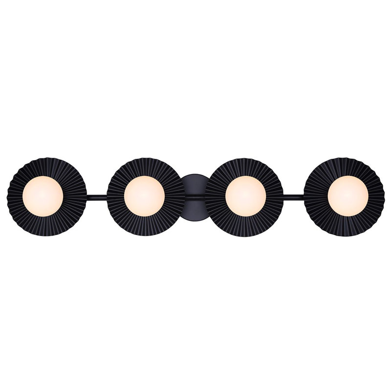 Canarm Payton 38.75in 4-Light Vanity Light | Matte Black and Opal Glass | Bathroom Vanity & Grooming | 38.75 x 6.75 x 8.12 in | Model IVL1210A04BK9