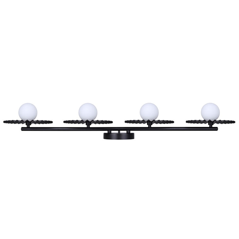 Canarm Payton 38.75in 4-Light Vanity Light | Matte Black and Opal Glass | Bathroom Vanity & Grooming | 38.75 x 6.75 x 8.12 in | Model IVL1210A04BK9