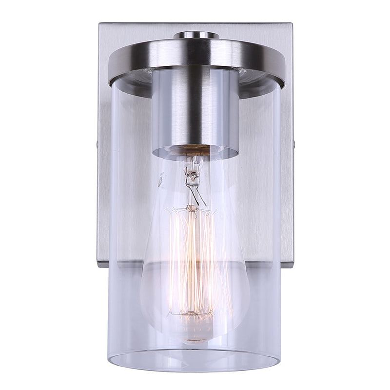 Canarm Britton 4.75in 1-Light Vanity Light | Brushed Nickel and Clear Glass | Bathroom & Hallway | 4.75 x 6.12 x 8.62 in | Model IVL1234A01BN