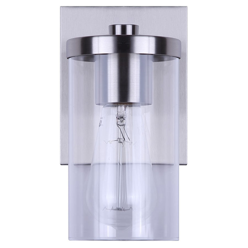 Canarm Britton 4.75in 1-Light Vanity Light | Brushed Nickel and Clear Glass | Bathroom & Hallway | 4.75 x 6.12 x 8.62 in | Model IVL1234A01BN