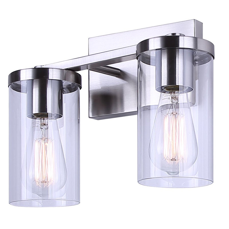 Canarm Britton 12.5in 2-Light Vanity Light | Brushed Nickel and Clear Glass | Bathroom & Powder Room | 12.5 x 6 x 9.62 in | Model IVL1234A02BN