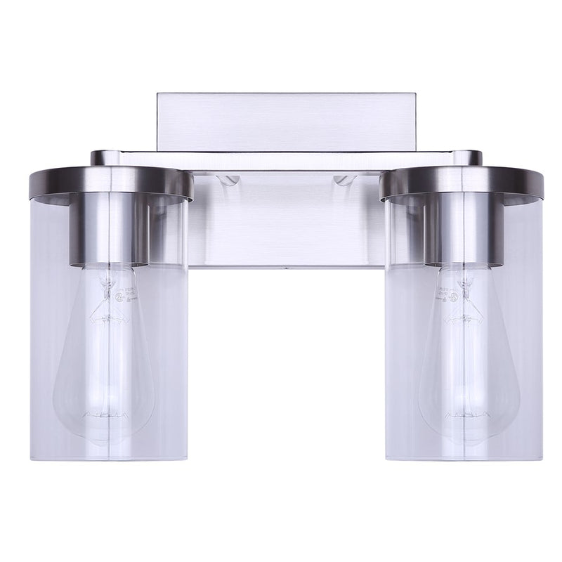 Canarm Britton 2 Light Vanity, Brushed Nickel/Clear