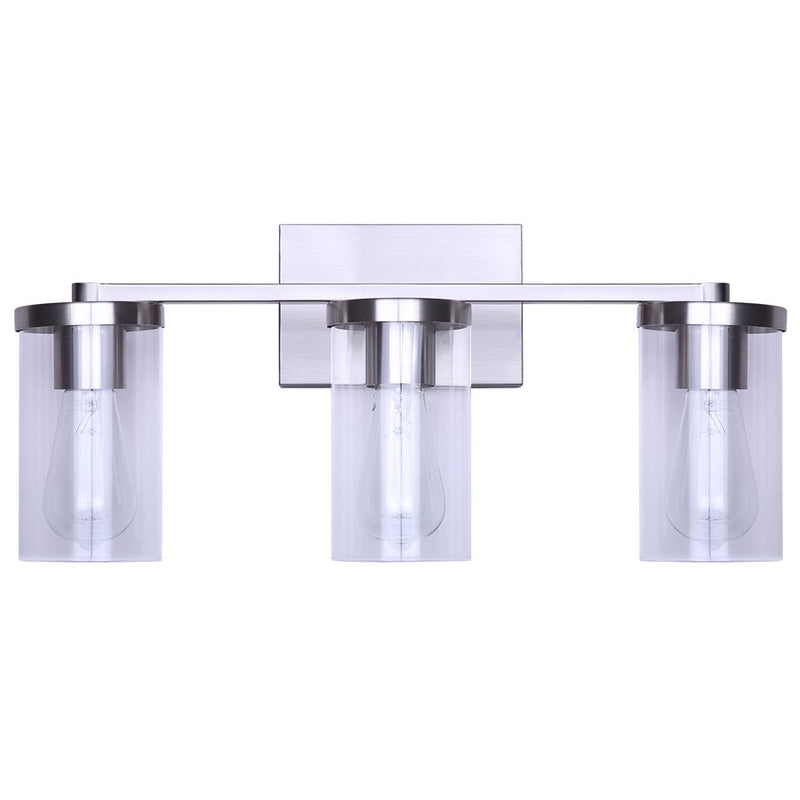 Canarm Britton 21in 3-Light Vanity Light | Modern Brushed Nickel and Clear Glass | Bathroom & Powder Room | 21 x 6 x 9.625 in | Model IVL1234A03BN