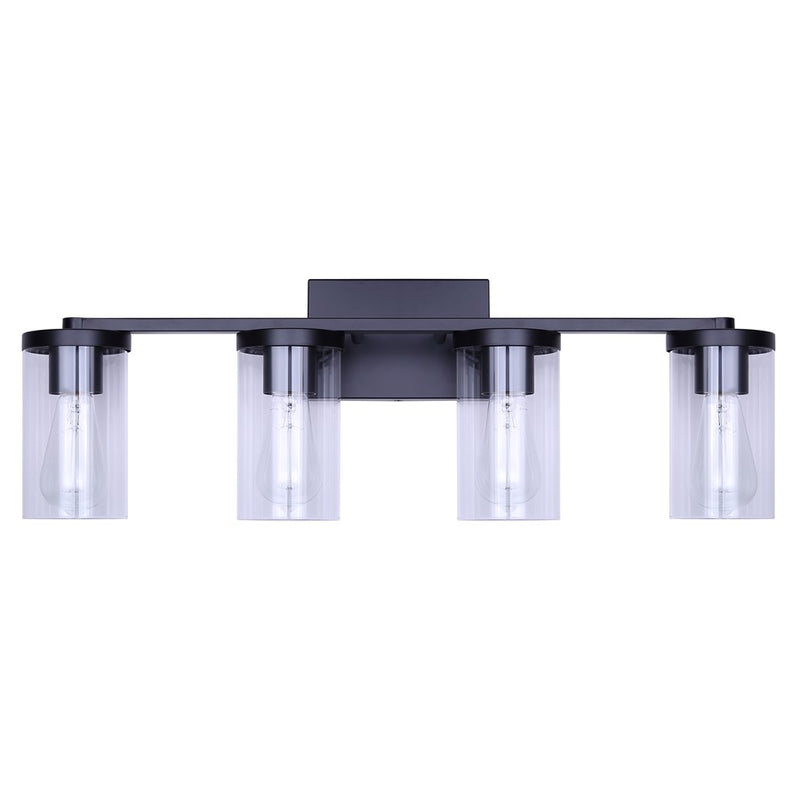 Canarm Britton 28in 4-Light Vanity Light | Industrial Matte Black and Clear Glass | Bathroom & Powder Room | 28 x 6 x 9.625 in | Model IVL1234A04BK