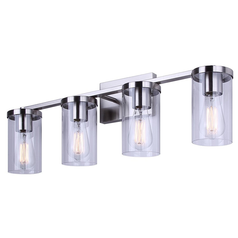 Canarm Britton 28in 4-Light Vanity Light | Modern Brushed Nickel and Clear Glass | Bathroom & Powder Room | 28 x 6 x 9.625 in | Model IVL1234A04BN