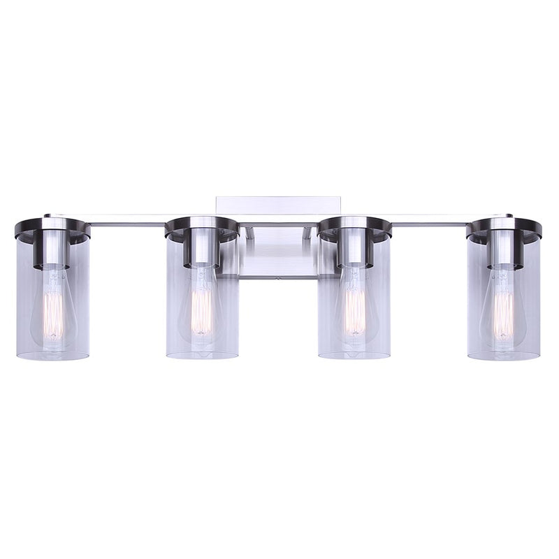 Canarm Britton 28in 4-Light Vanity Light | Modern Brushed Nickel and Clear Glass | Bathroom & Powder Room | 28 x 6 x 9.625 in | Model IVL1234A04BN