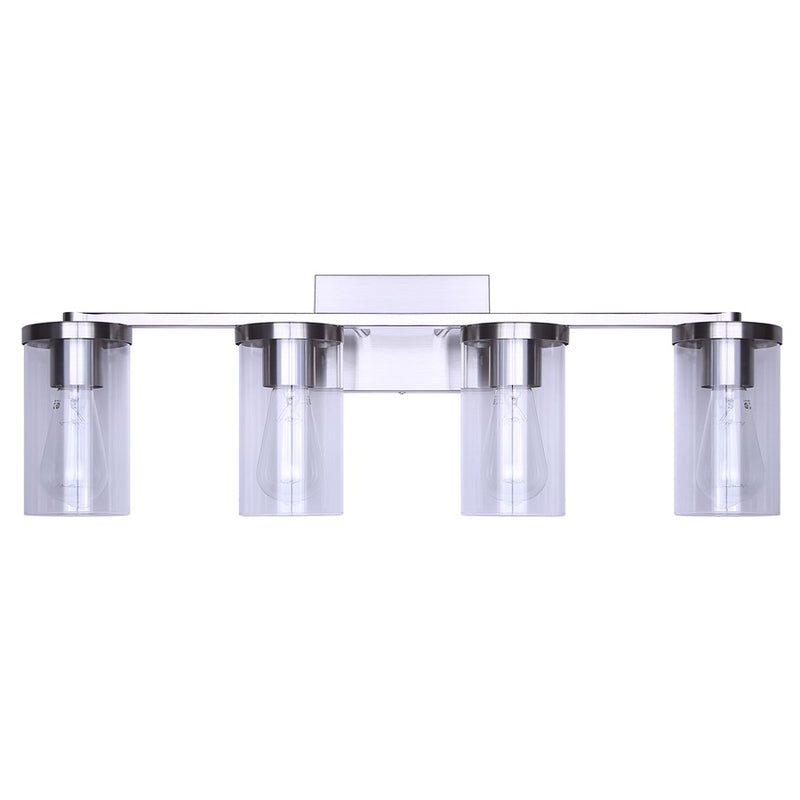 Canarm Britton 28in 4-Light Vanity Light | Modern Brushed Nickel and Clear Glass | Bathroom & Powder Room | 28 x 6 x 9.625 in | Model IVL1234A04BN