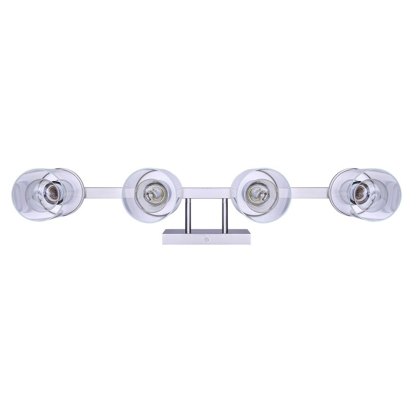 Canarm Britton 28in 4-Light Vanity Light | Modern Brushed Nickel and Clear Glass | Bathroom & Powder Room | 28 x 6 x 9.625 in | Model IVL1234A04BN