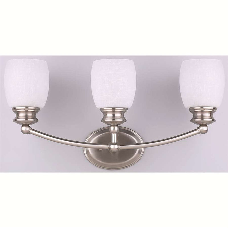 Canarm Palms 21.5in 3-Light Vanity Light | Brushed Pewter Steel and White Linen Glass | Bathroom Vanity | 21.5 x 6.25 x 10.75 in | Model IVL257A03BPT