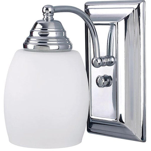 Canarm Griffin 7.25in 1-Light Vanity Light | Chrome Steel and White Opal Glass | Bathroom Vanity | 7.25 x 4.625 x 7.25 in | Model IVL259A01CH