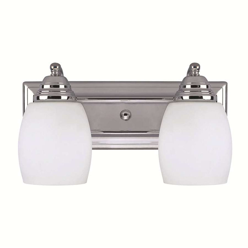 Canarm Griffin 14in 2-Light Bathroom Vanity Light | Chrome Steel and White Opal Glass | Bathroom Vanity | 7.25 x 14 x 7.25 in | Model IVL259A02CH