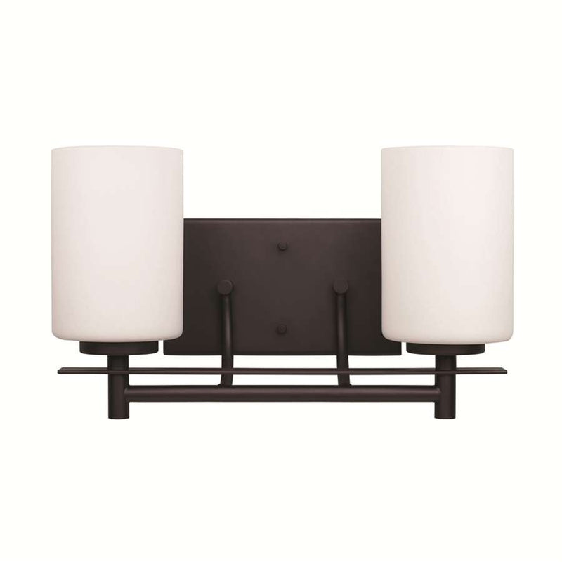 Canarm Carlton 2-Light Vanity | Oil Rubbed Bronze and White Flat Opal Glass | Bathroom Vanity Light | 14 x 7.25 x 8.25 in | Model IVL363A02ORB