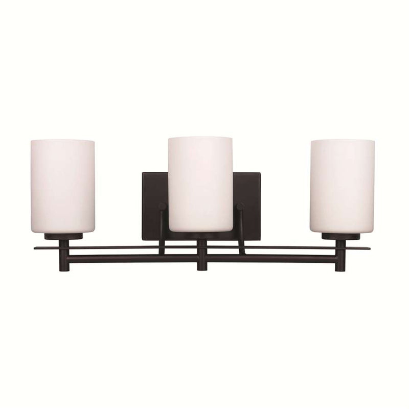 Canarm Carlton 3-Light Vanity | Oil Rubbed Bronze and White Flat Opal Glass | Bathroom Vanity Light | 21 x 7.25 x 8.25 in | Model IVL363A03ORB