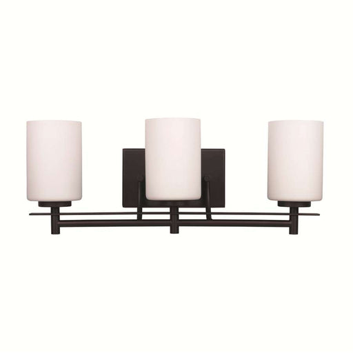 Canarm Carlton 3-Light Vanity | Oil Rubbed Bronze and White Flat Opal Glass | Bathroom Vanity Light | 21 x 7.25 x 8.25 in | Model IVL363A03ORB
