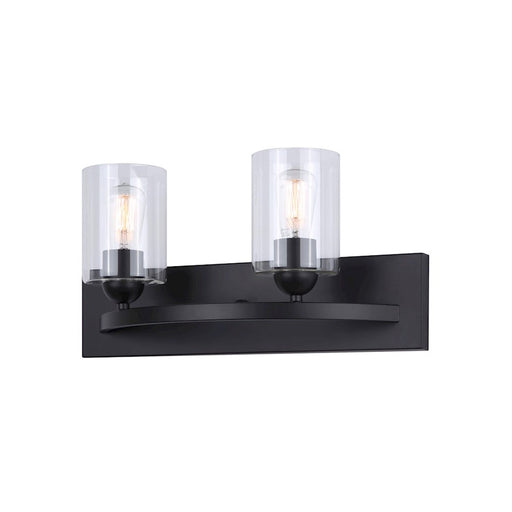 Canarm Hampton 18in 2-Light Vanity | Matte Black and Clear Glass | Bathroom Vanity Light | 18 x 6.5 x 8.5 in | Model IVL370A02BK-CL