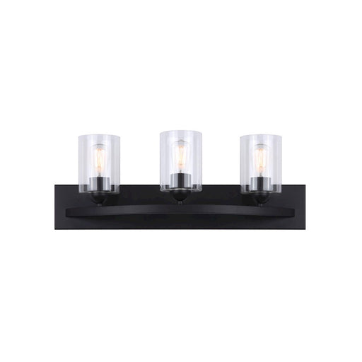 Canarm Hampton 24in 3-Light Vanity | Matte Black and Clear Glass | Bathroom Vanity Light | 24 x 7 x 8.5 in | Model IVL370A03BK-CL